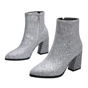  605 Botines De Lentejuelas De Otoño Invierno Botines De Mujer Botines De Purpurina Botines Plateados Botas De Purpurina Para Mujer Botines De Tacón Grueso Con Punta