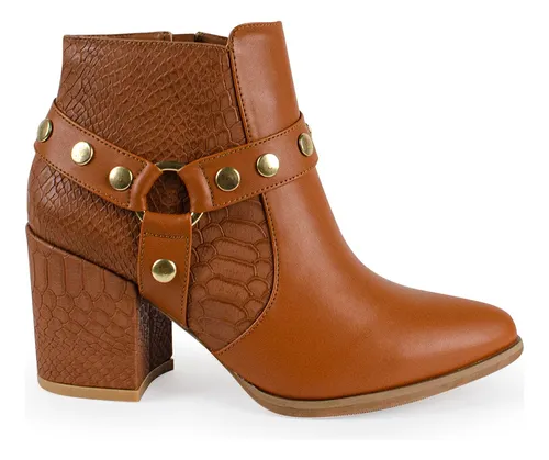 29-7360 Bota Cowboy Al Tobillo Cinturón Con Estoperoles Para Mujer
